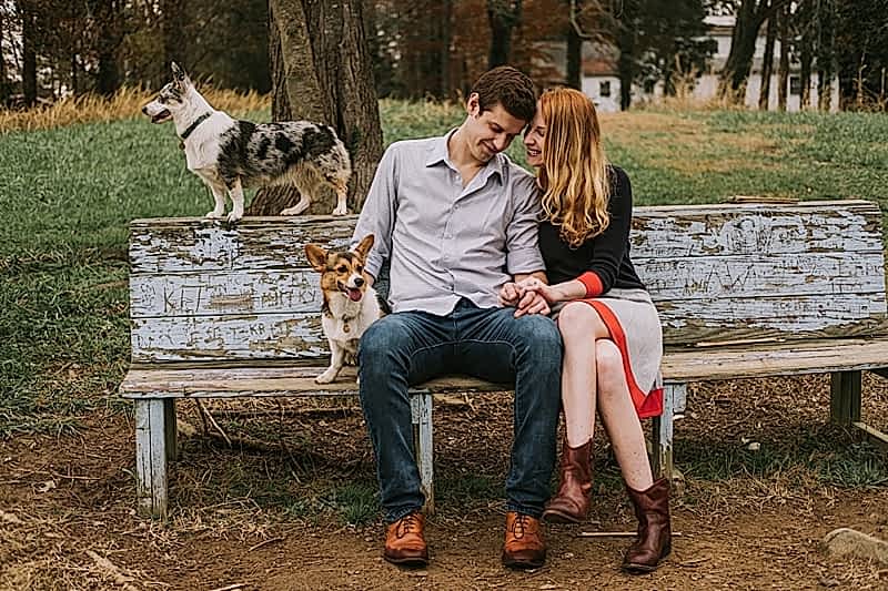 Raleigh engagement session with corgis